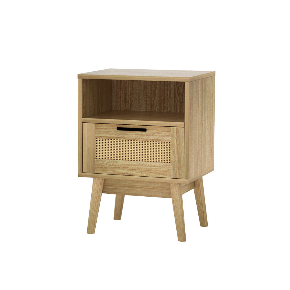 Artiss Bedside Tables Rattan Drawers Side Table Nightstand Storage Cabinet Wood-0