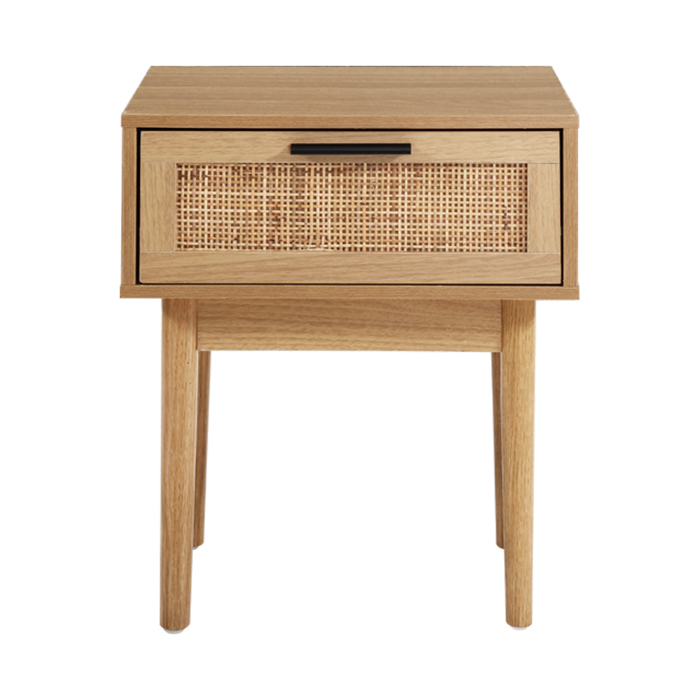 Artiss Bedside Tables Table 1 Drawer Storage Cabinet Rattan Wood Nightstand-2