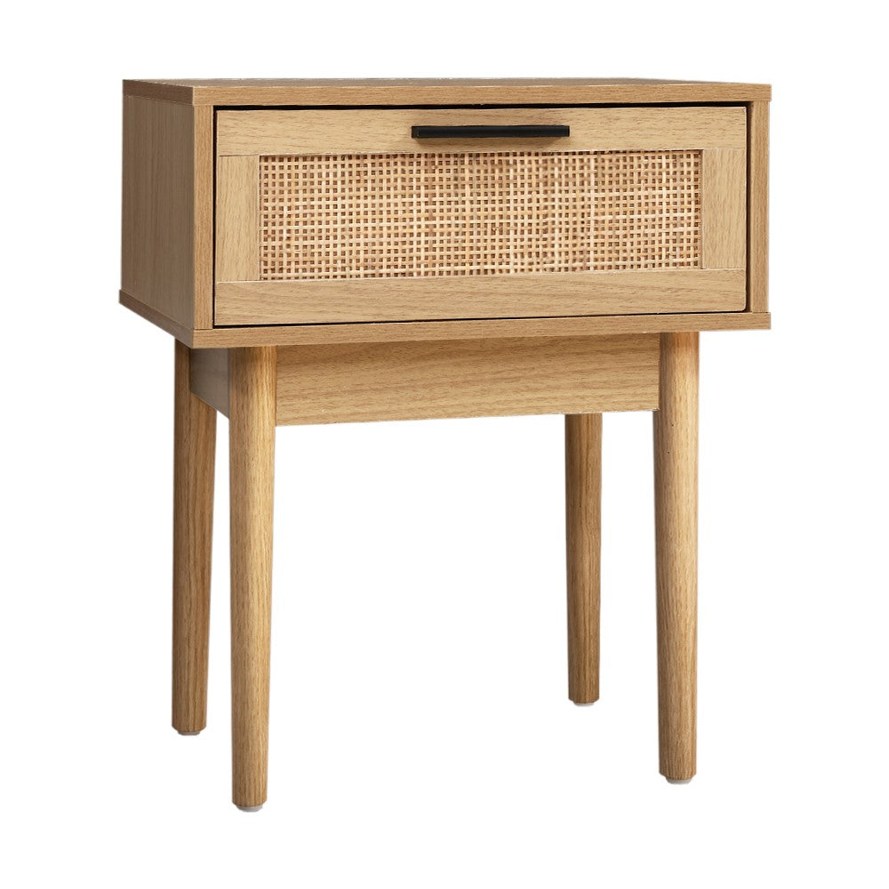 Artiss Bedside Tables Table 1 Drawer Storage Cabinet Rattan Wood Nightstand-0