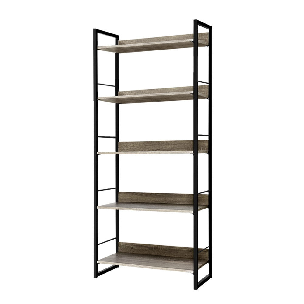 Artiss Bookshelf Wooden Display Shelves Bookcase Shelf Storage Metal Wall Black-0