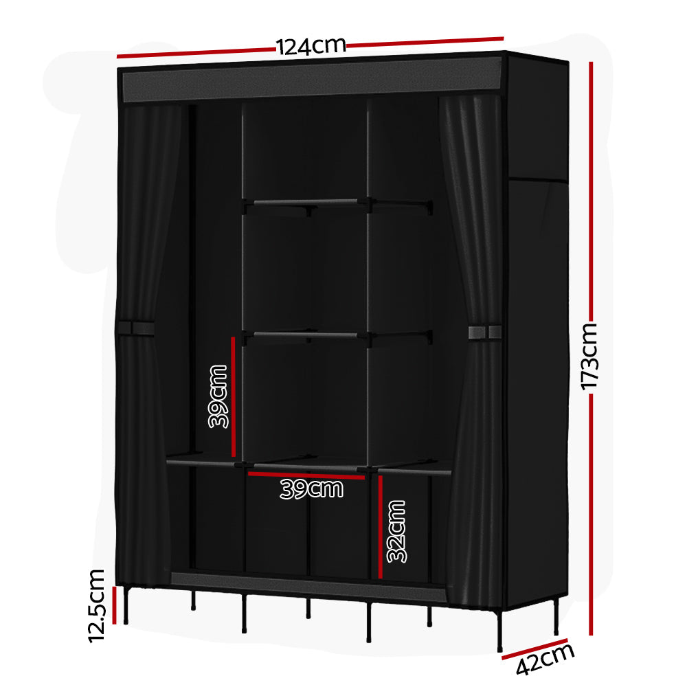 Artiss Clothes Wardrobe Closet Storage Large Portable Organiser with Shelf Black-1