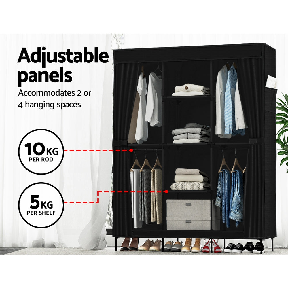 Artiss Clothes Wardrobe Closet Storage Large Portable Organiser with Shelf Black-4