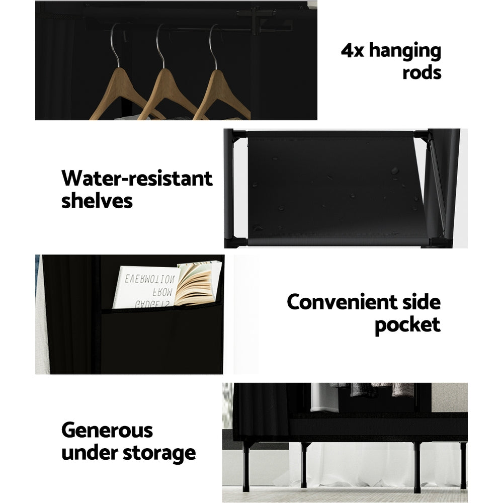 Artiss Clothes Wardrobe Closet Storage Large Portable Organiser with Shelf Black-5