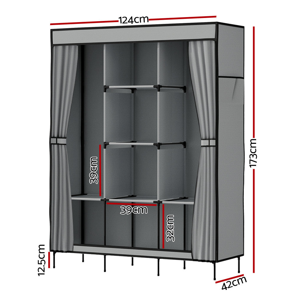 Artiss Clothes Wardrobe Closet Storage Large Portable Organiser with Shelf Grey-1