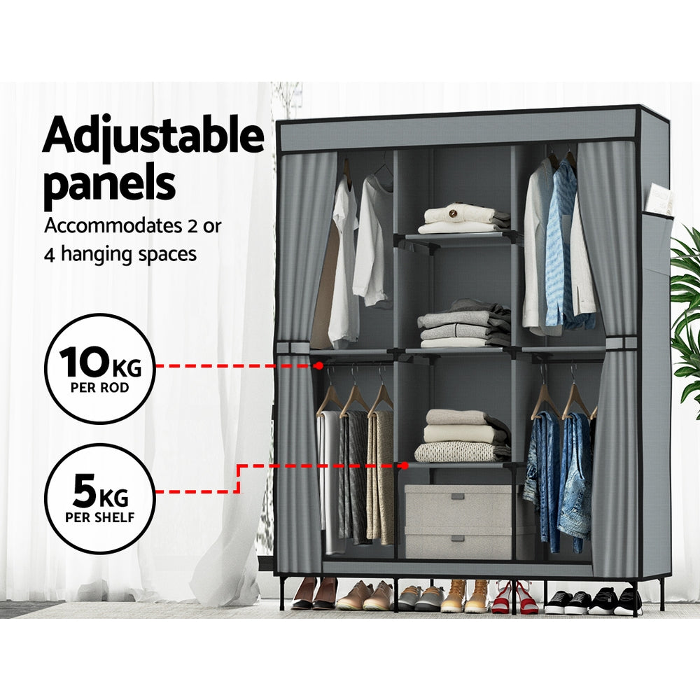 Artiss Clothes Wardrobe Closet Storage Large Portable Organiser with Shelf Grey-4