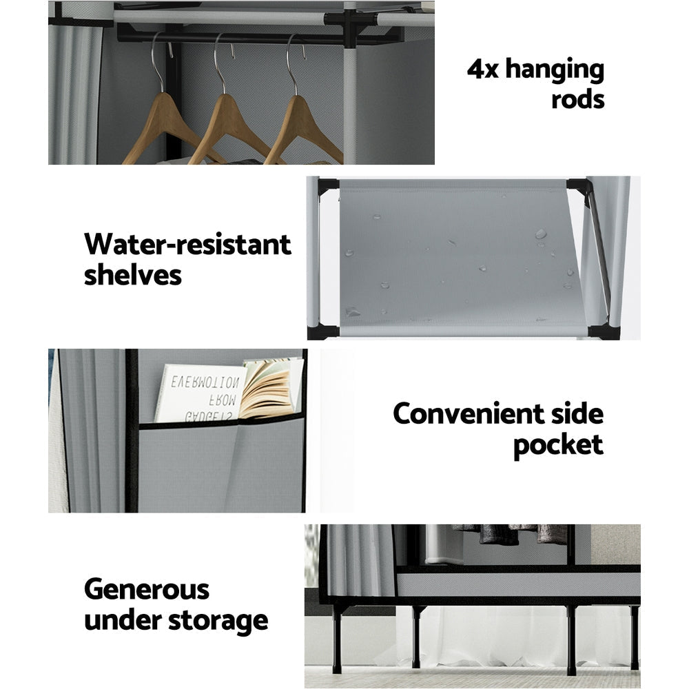 Artiss Clothes Wardrobe Closet Storage Large Portable Organiser with Shelf Grey-5