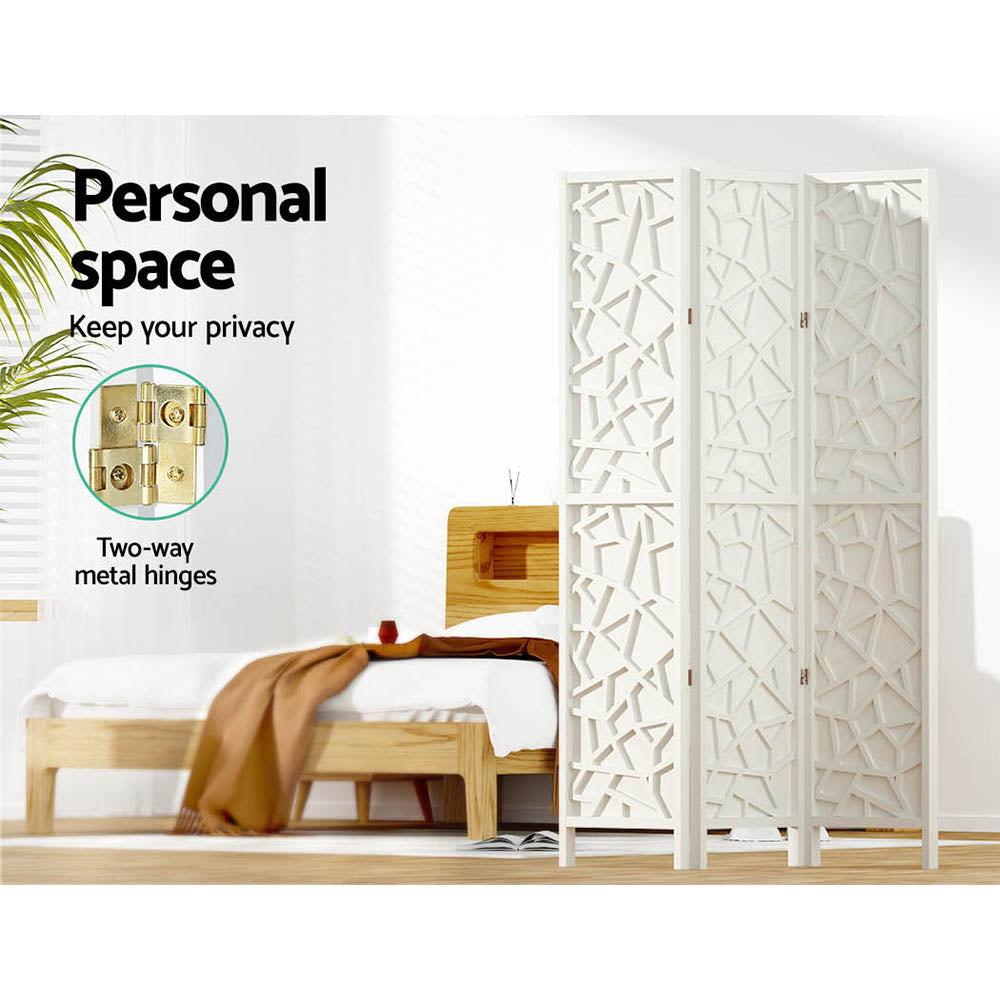 Artiss Clover Room Divider Screen Privacy Wood Dividers Stand 3 Panel White-4