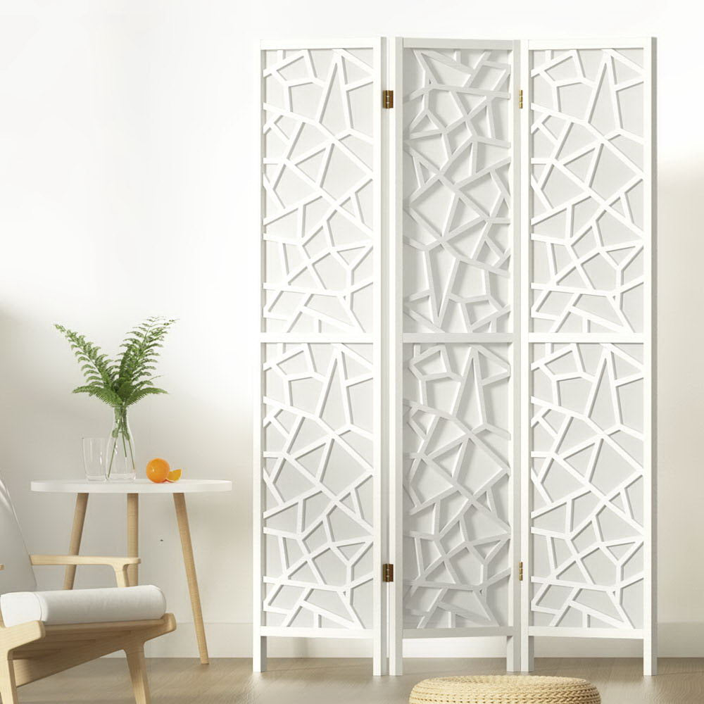 Artiss Clover Room Divider Screen Privacy Wood Dividers Stand 3 Panel White-7