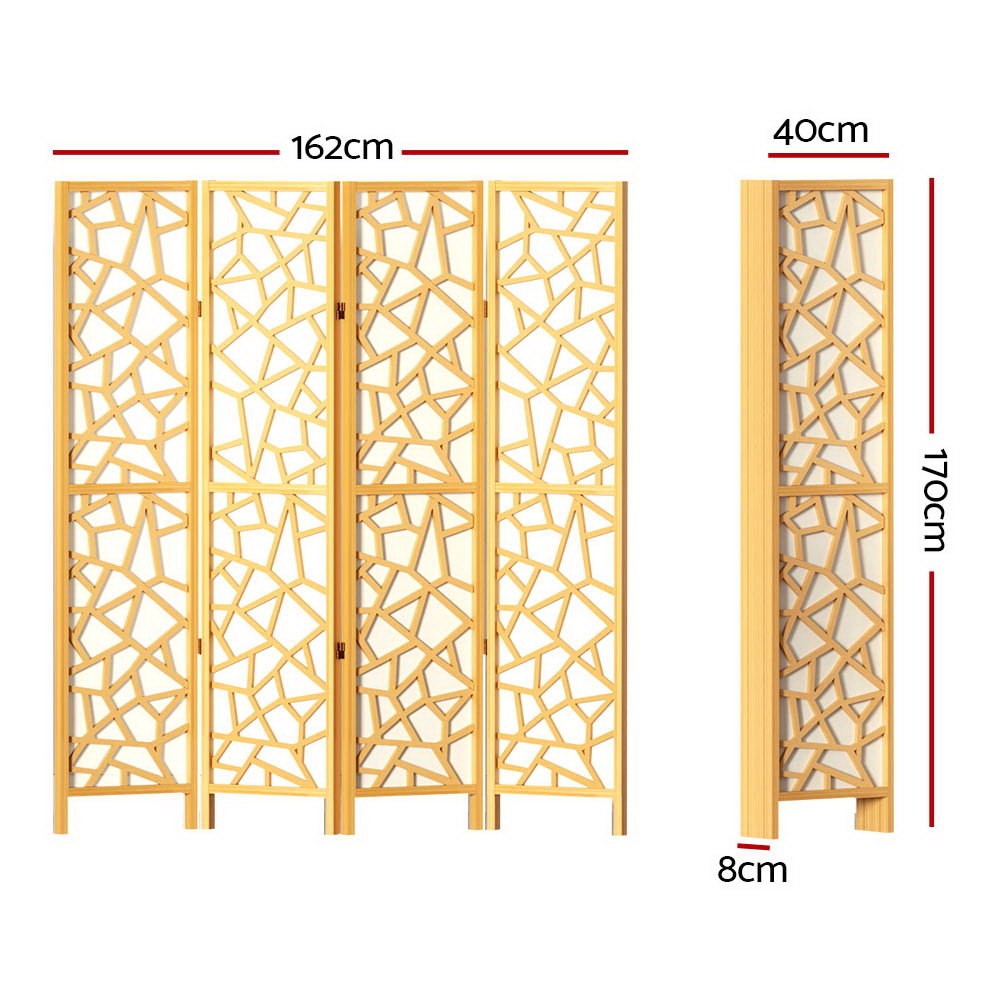 Artiss Clover Room Divider Screen Privacy Wood Dividers Stand 4 Panel Natural-1