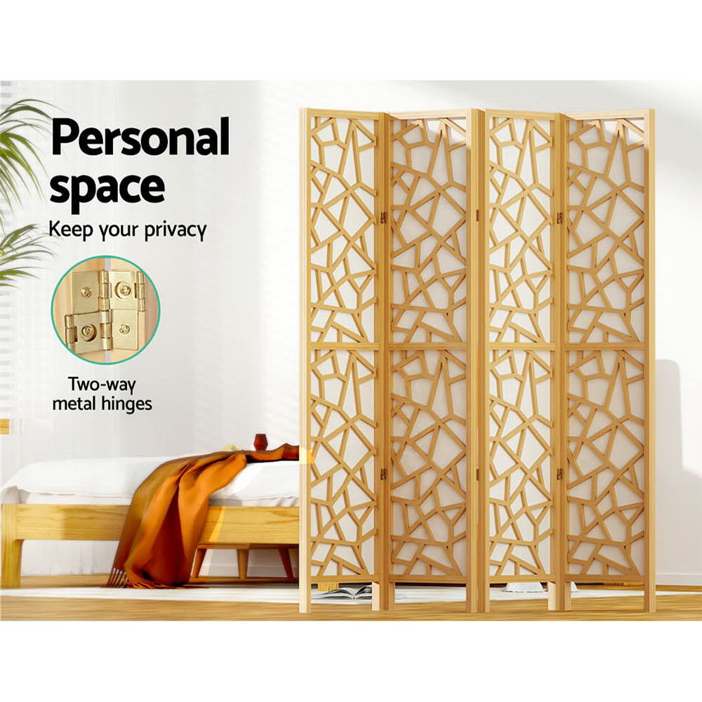 Artiss Clover Room Divider Screen Privacy Wood Dividers Stand 4 Panel Natural-4