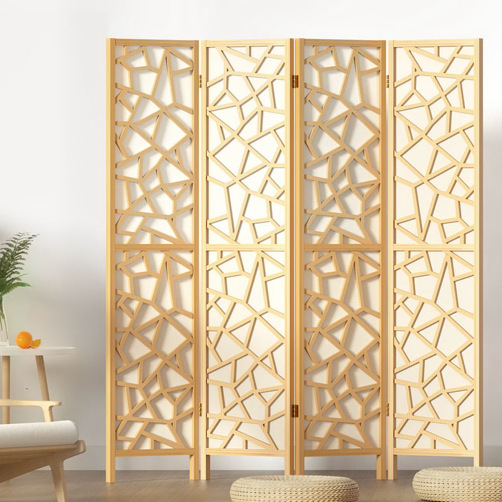 Artiss Clover Room Divider Screen Privacy Wood Dividers Stand 4 Panel Natural-7