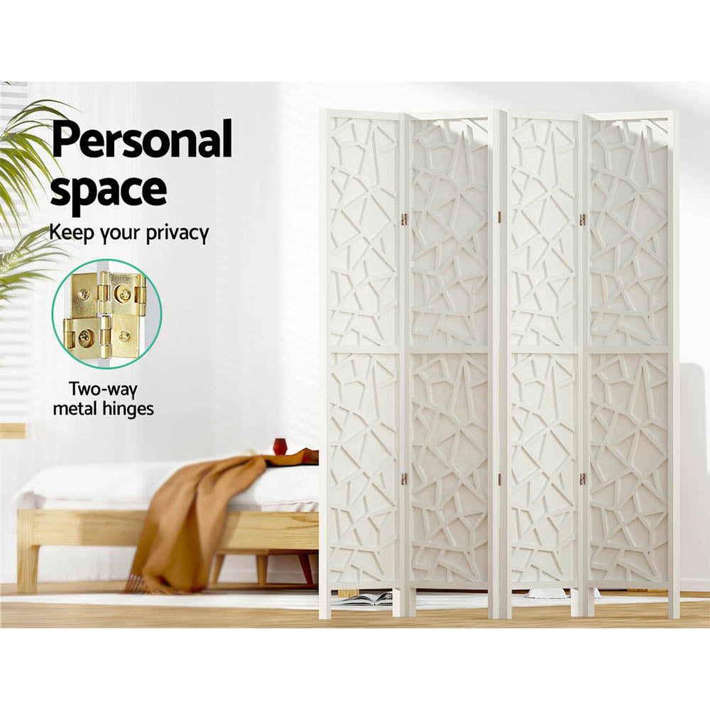 Artiss Clover Room Divider Screen Privacy Wood Dividers Stand 4 Panel White-4