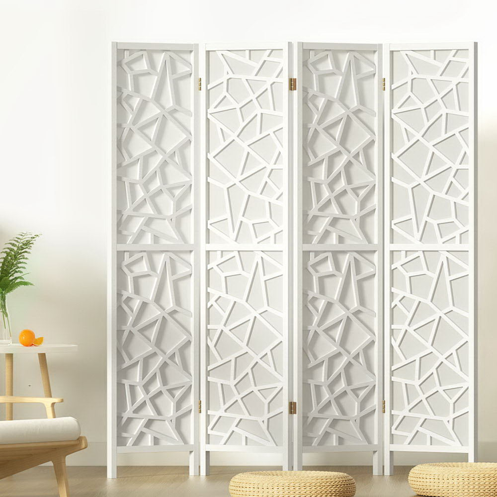 Artiss Clover Room Divider Screen Privacy Wood Dividers Stand 4 Panel White-7