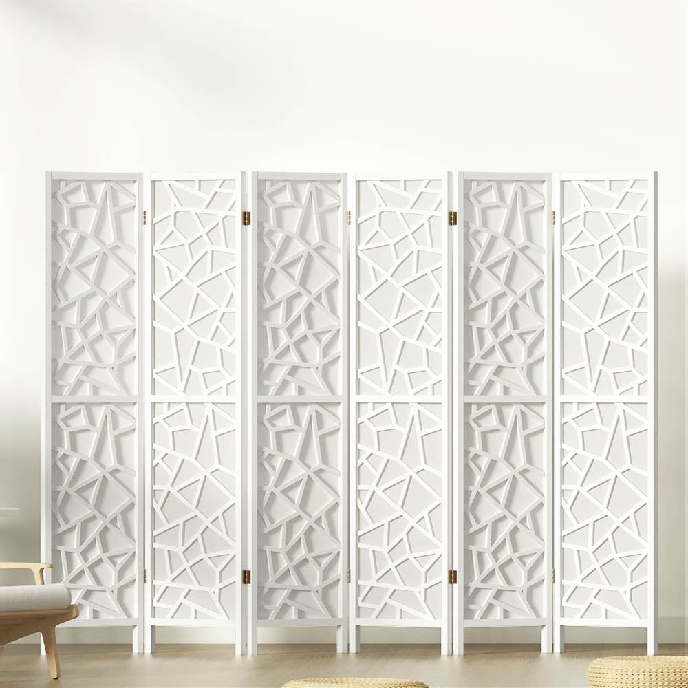 Artiss Clover Room Divider Screen Privacy Wood Dividers Stand 6 Panel White-7