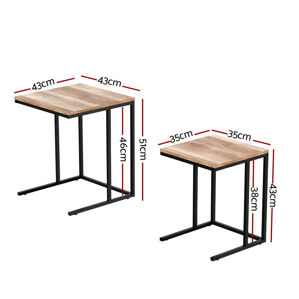 Artiss Coffee Table Nesting Side Tables Wooden Rustic Vintage Metal Frame-1