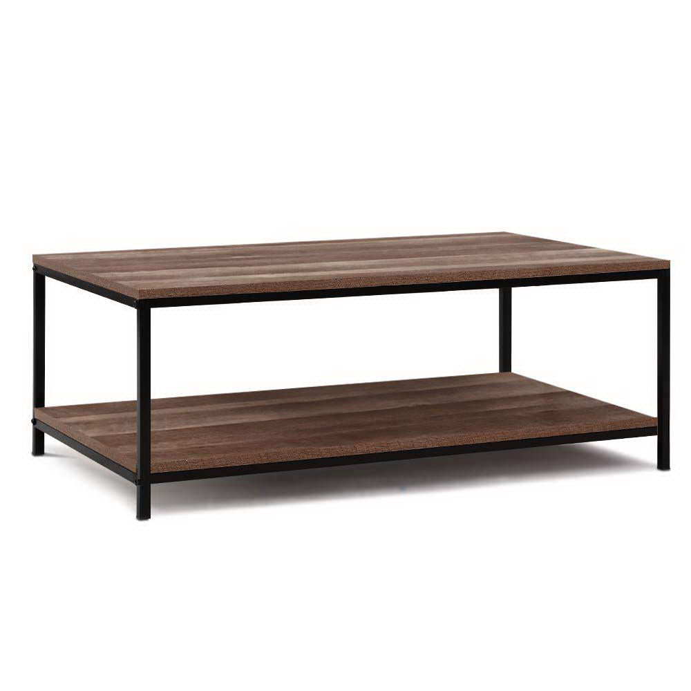 Artiss Coffee Table Wooden Rustic Vintage Storage Shelf Metal Frame Black-0