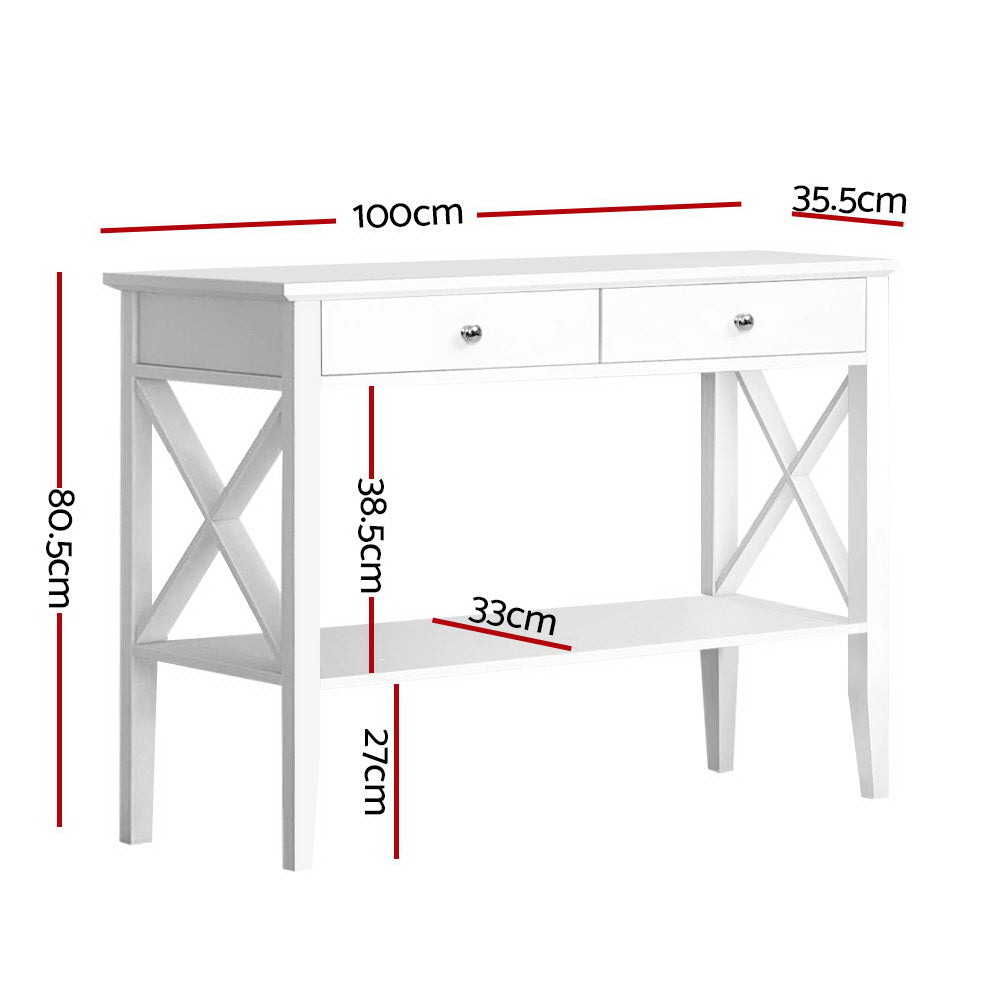 Artiss Console Table Hall Side Entry 2 Drawers Display White Desk Furniture-1