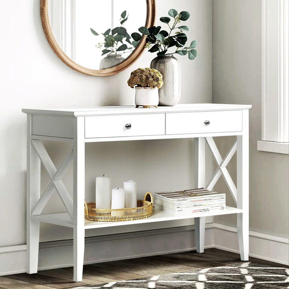 Artiss Console Table Hall Side Entry 2 Drawers Display White Desk Furniture-7