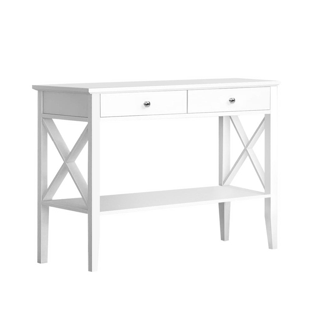 Artiss Console Table Hall Side Entry 2 Drawers Display White Desk Furniture-0