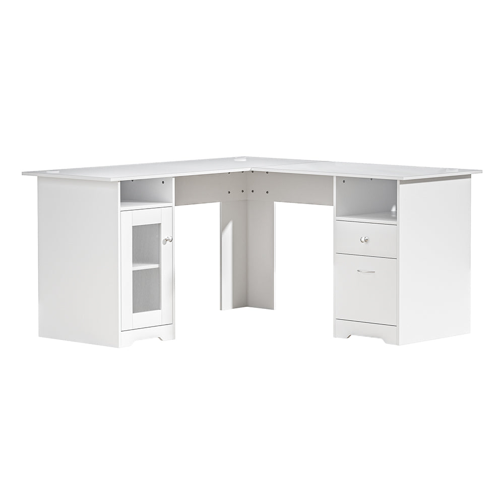 Artiss Corner Computer Desk Office Study Desks Table L-Shape Drawers Tables-0