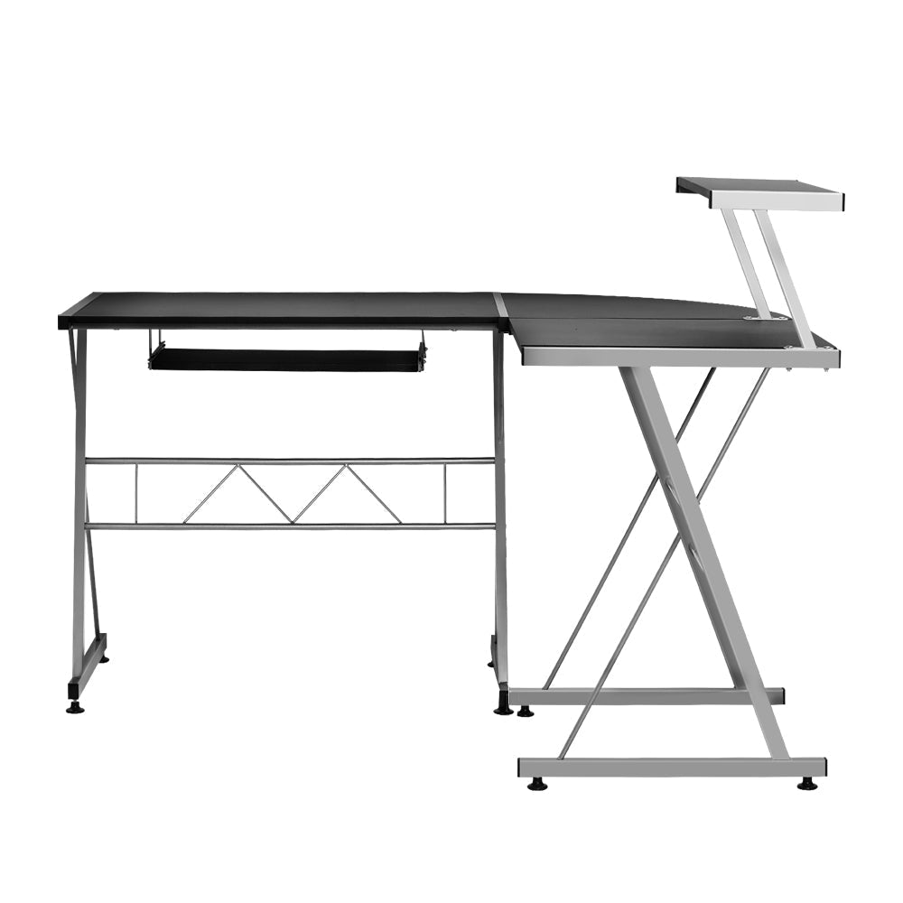 Artiss Corner Metal Pull Out Table Desk - Black-2