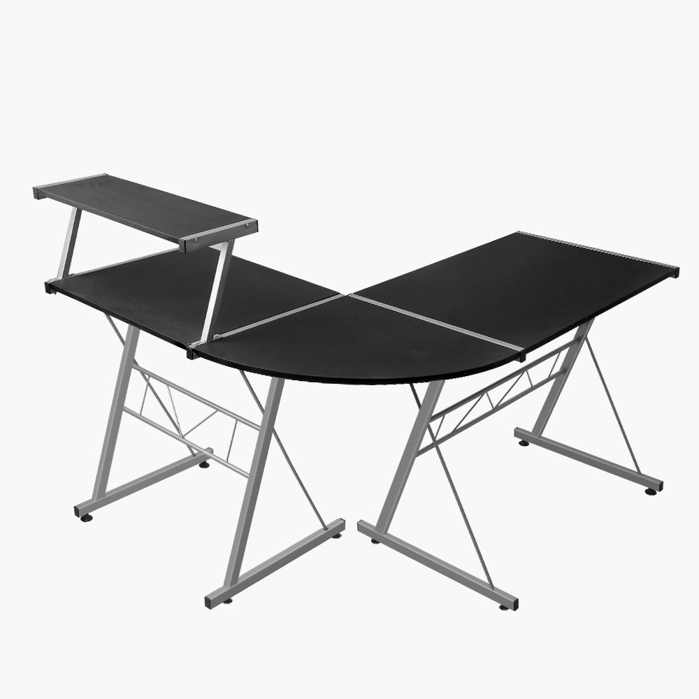 Artiss Corner Metal Pull Out Table Desk - Black-3