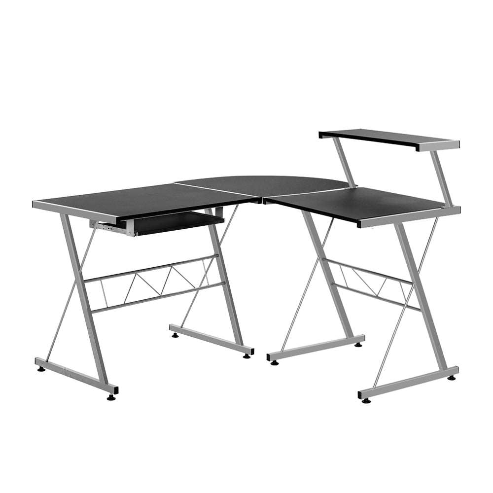 Artiss Corner Metal Pull Out Table Desk - Black-0