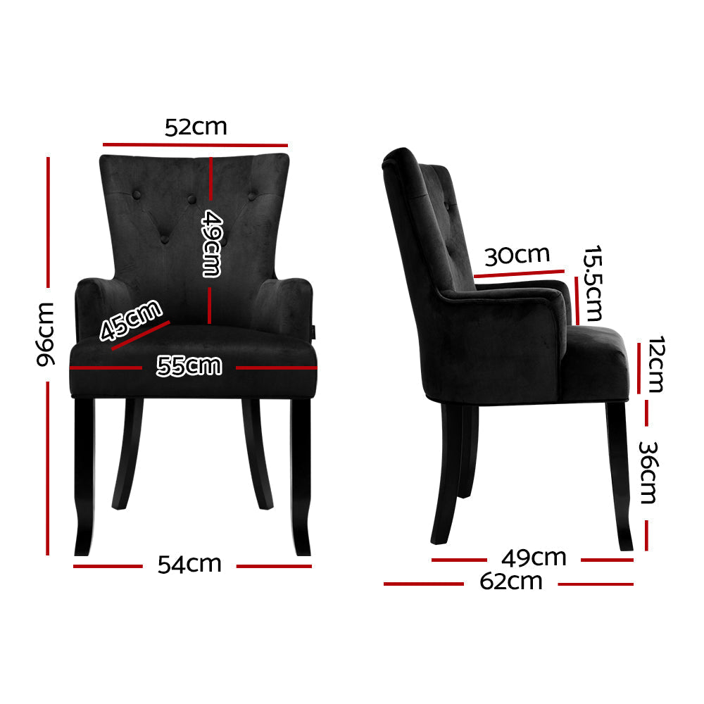 Artiss Dining Chairs French Provincial Chair Velvet Fabric Timber Retro Black-1