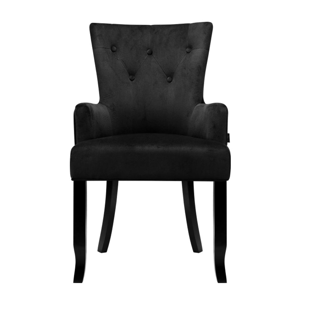 Artiss Dining Chairs French Provincial Chair Velvet Fabric Timber Retro Black-2