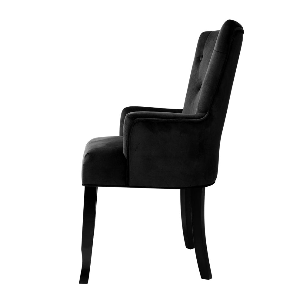 Artiss Dining Chairs French Provincial Chair Velvet Fabric Timber Retro Black-3