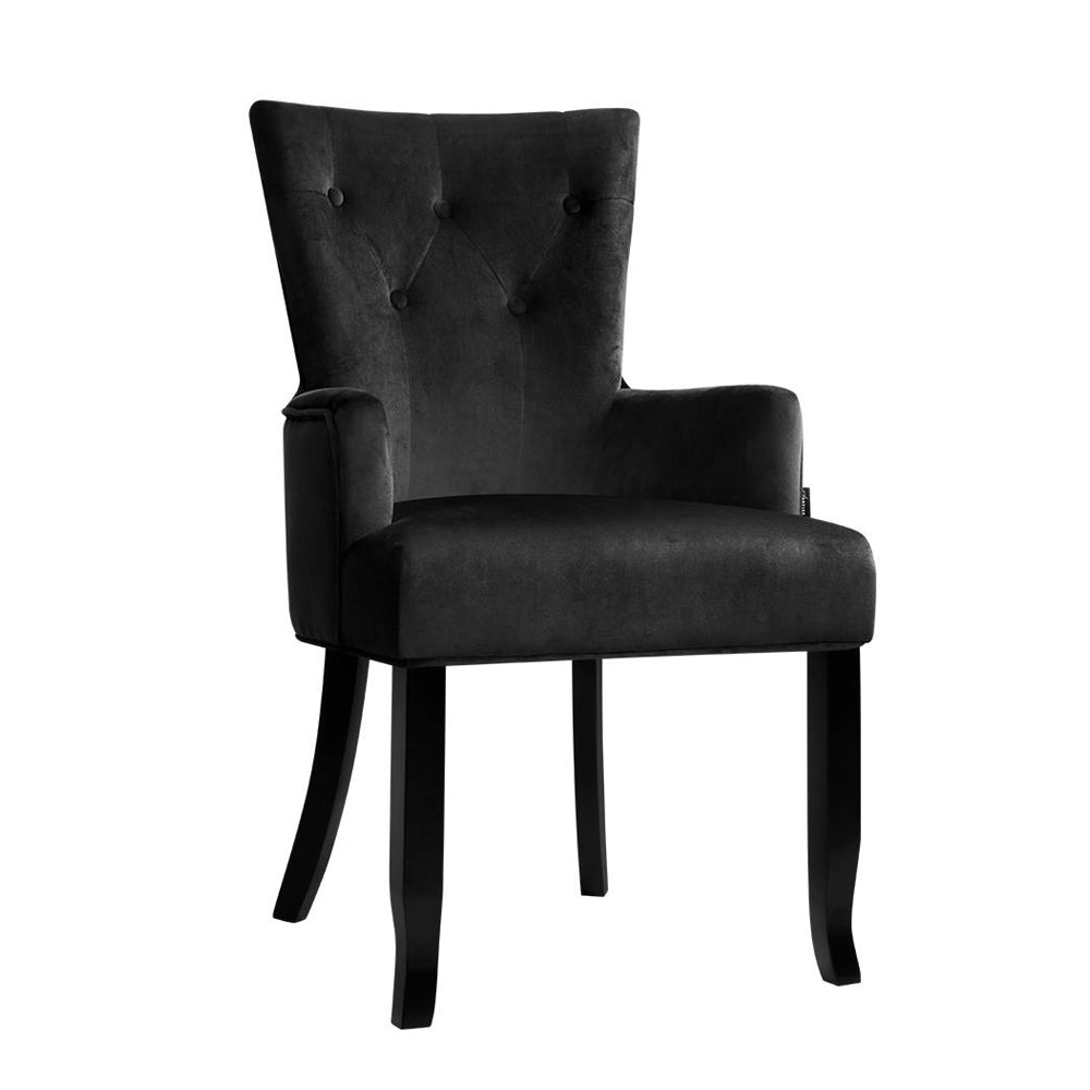 Artiss Dining Chairs French Provincial Chair Velvet Fabric Timber Retro Black-0