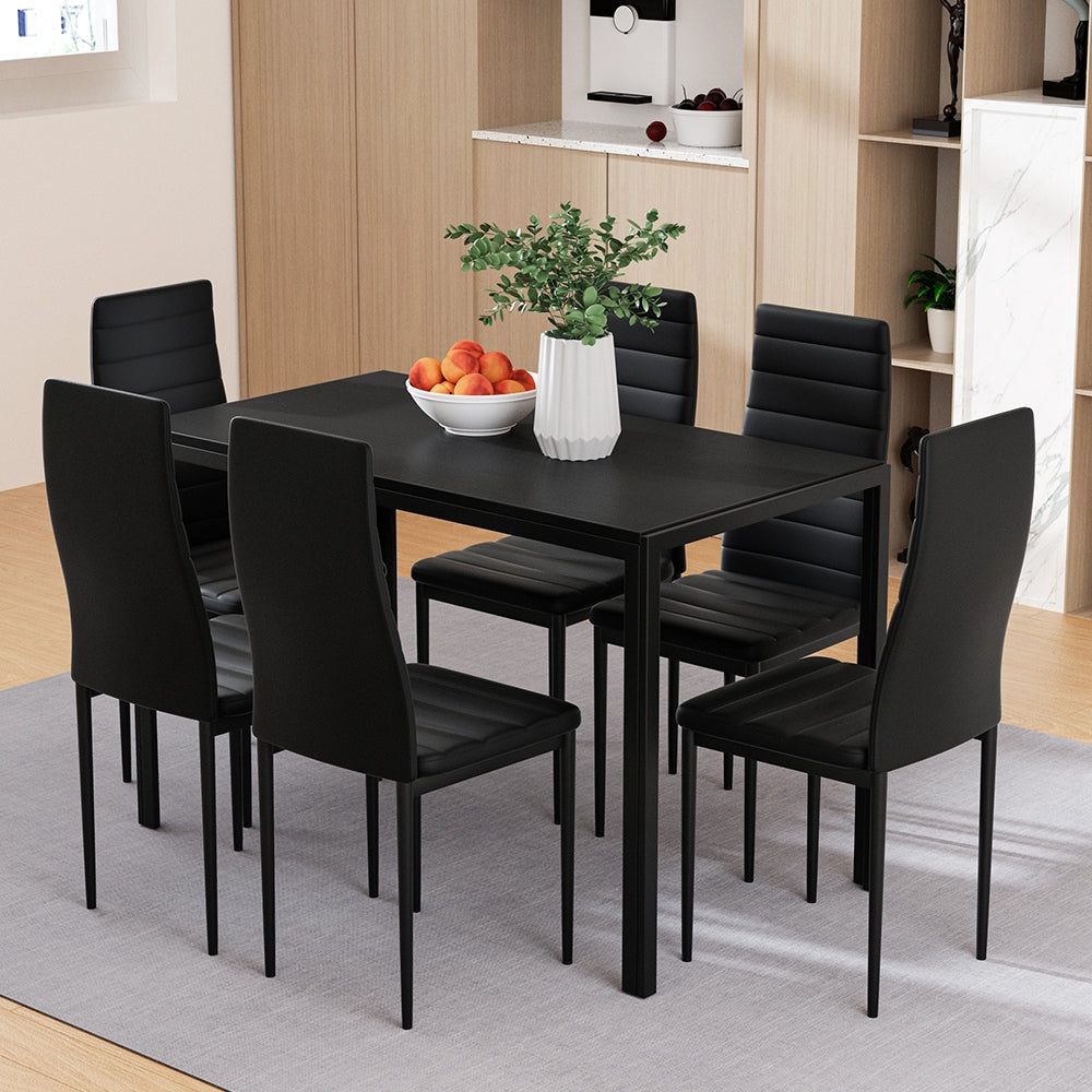 Artiss Dining Chairs and Table Dining Set 6 Chair Set Of 7 Wooden Top Black-7