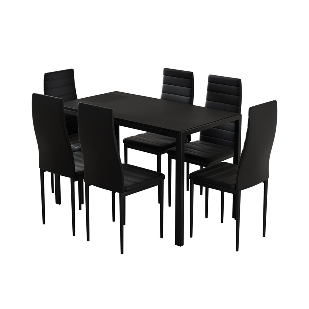 Artiss Dining Chairs and Table Dining Set 6 Chair Set Of 7 Wooden Top Black-0