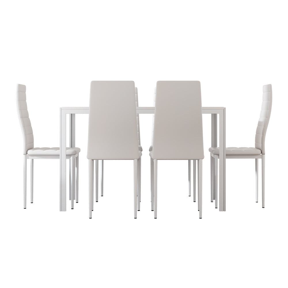 Artiss Dining Chairs and Table Dining Set 6 Chair Set Of 7 Wooden Top White-2