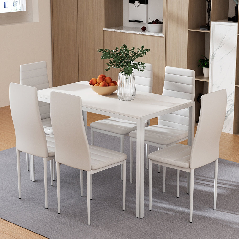 Artiss Dining Chairs and Table Dining Set 6 Chair Set Of 7 Wooden Top White-7