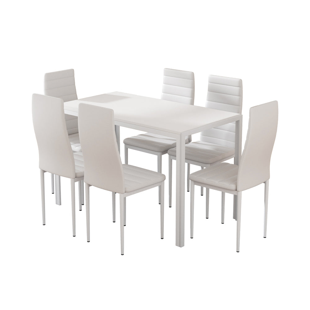 Artiss Dining Chairs and Table Dining Set 6 Chair Set Of 7 Wooden Top White-0