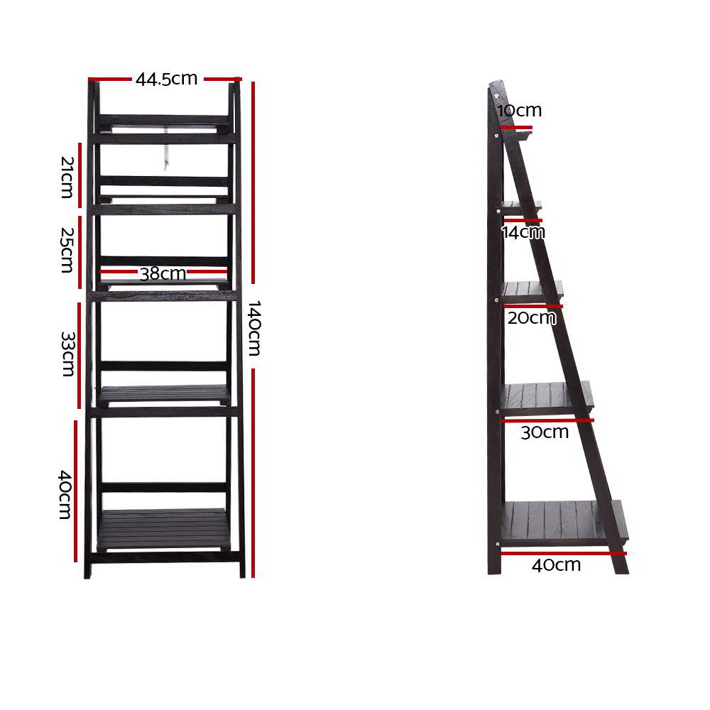 Artiss Display Shelf 5 Tier Wooden Ladder Stand Storage Book Shelves Rack Coffee-1