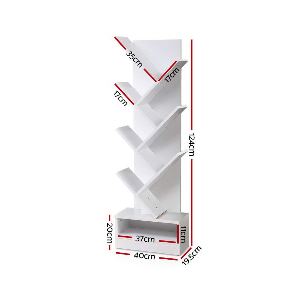 Artiss Display Shelf 7-Shelf Tree Bookshelf Book Storage Rack Bookcase White-1