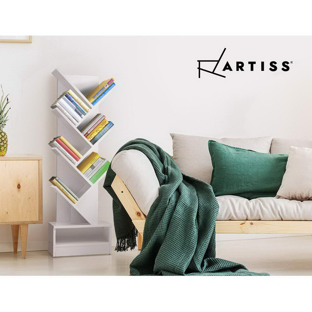 Artiss Display Shelf 7-Shelf Tree Bookshelf Book Storage Rack Bookcase White-2