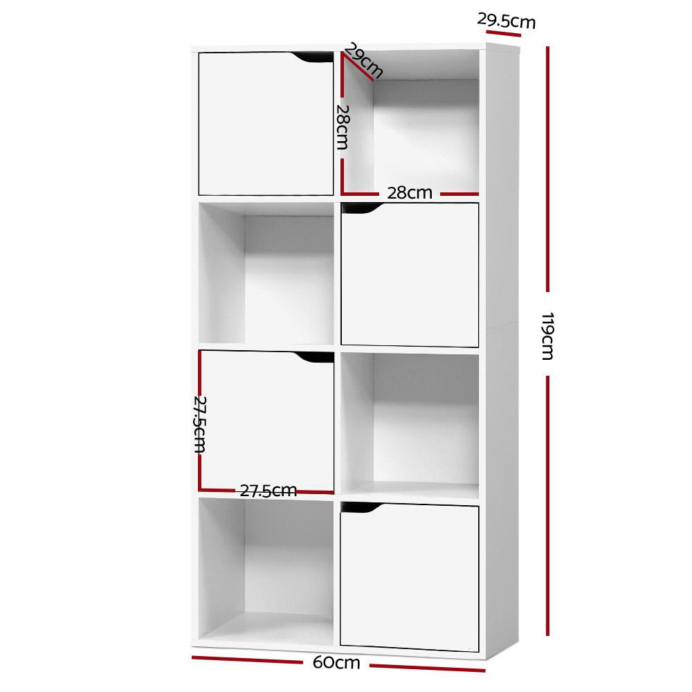 Artiss Display Shelf 8 Cube Storage 4 Door Cabinet Organiser Bookshelf Unit White-1