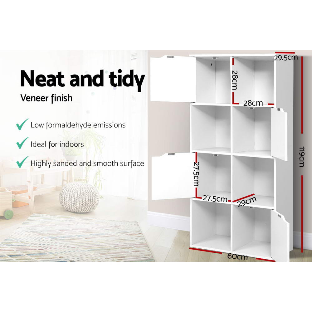 Artiss Display Shelf 8 Cube Storage 4 Door Cabinet Organiser Bookshelf Unit White-3