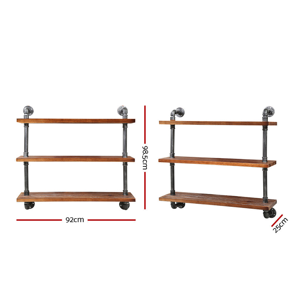 Artiss Display Wall Shelves Industrial DIY Pipe Shelf Brackets Rustic Bookshelf-1