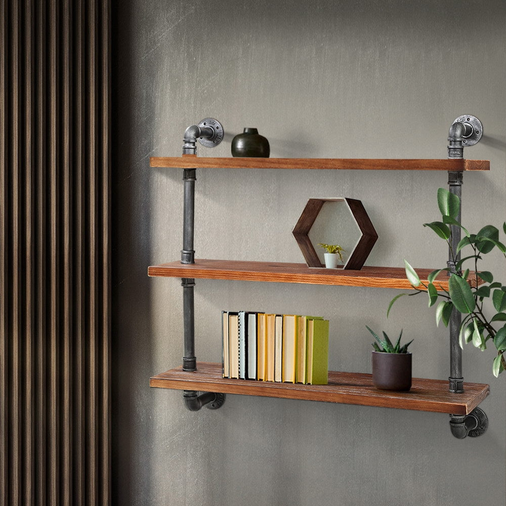 Artiss Display Wall Shelves Industrial DIY Pipe Shelf Brackets Rustic Bookshelf-6