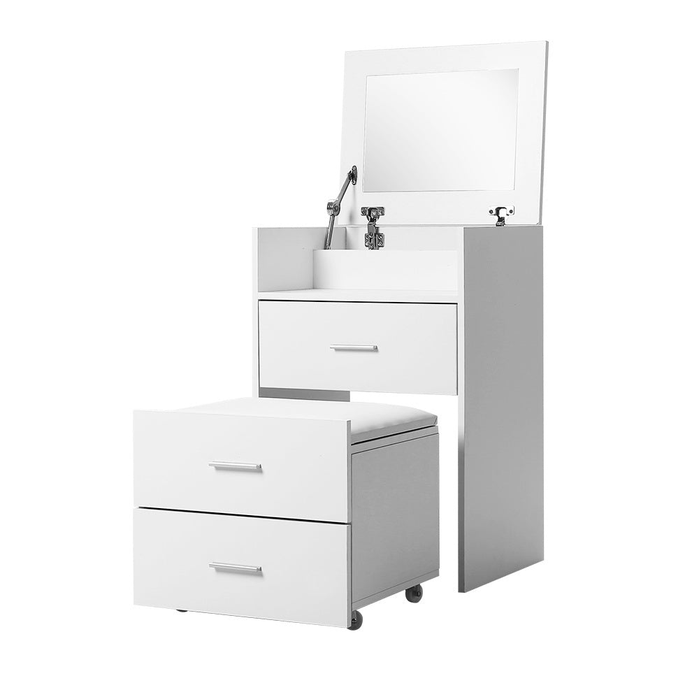 Artiss Dressing Table Bedside Tables 2-in-1 Set Hidden Makeup Mirror Storage Drawers-0