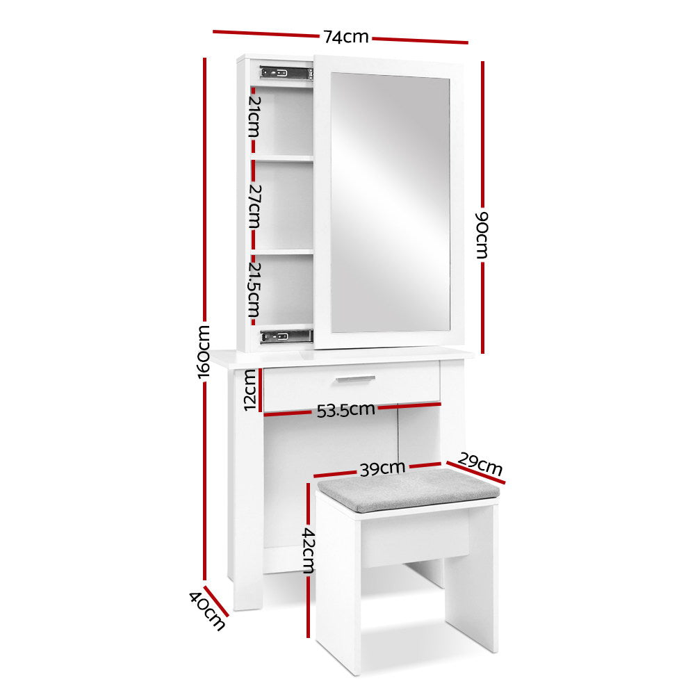 Artiss Dressing Table Mirror Stool Mirror Jewellery Cabinet Makeup Storage Desk-1