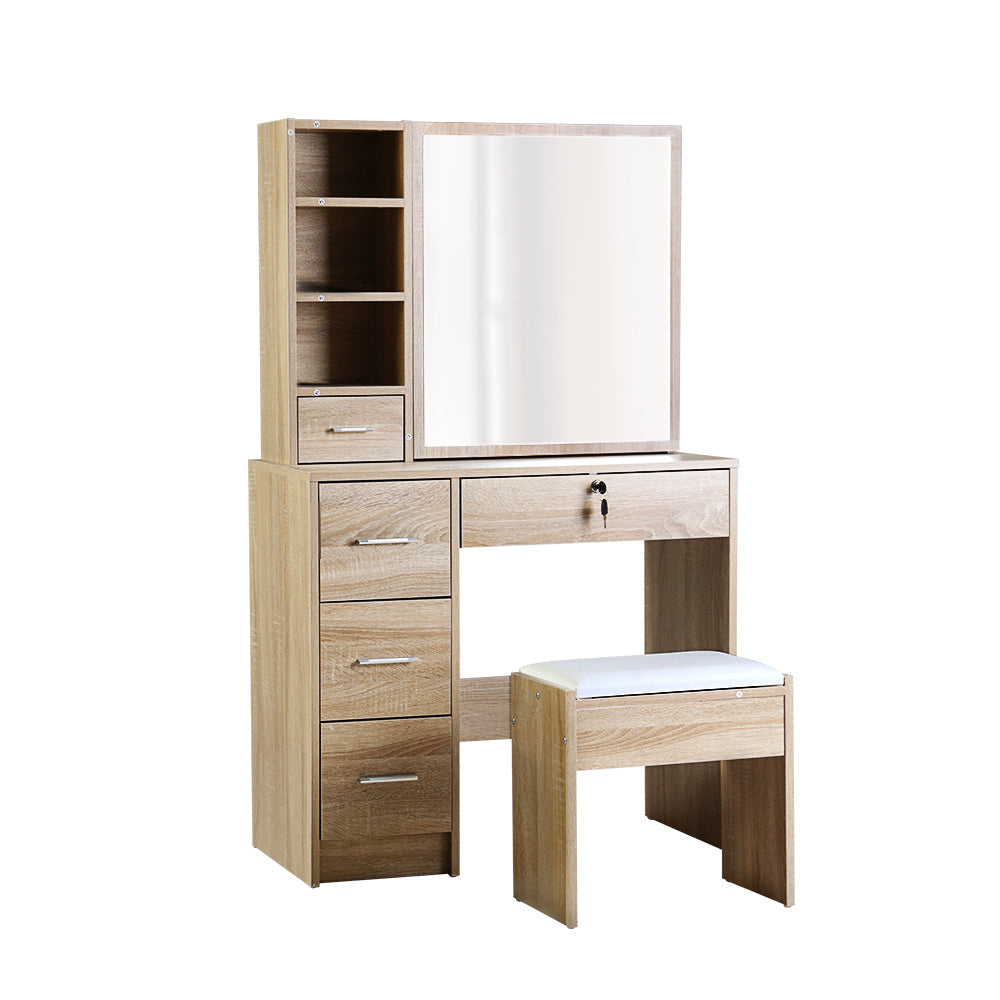 Artiss Dressing Table Stool Set Slide Mirror Makeup Vanity Desk Chair Drawer Oak-0
