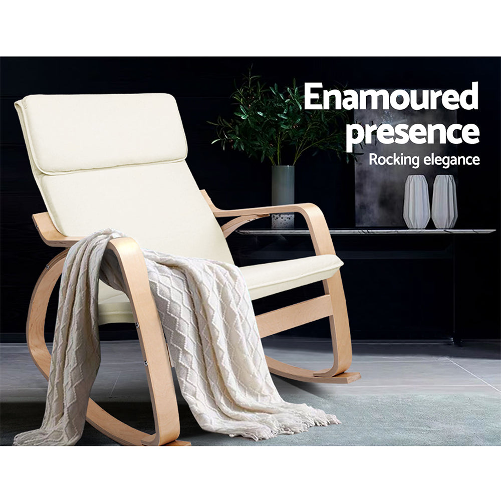 Artiss Fabric Rocking Armchair - Beige-6