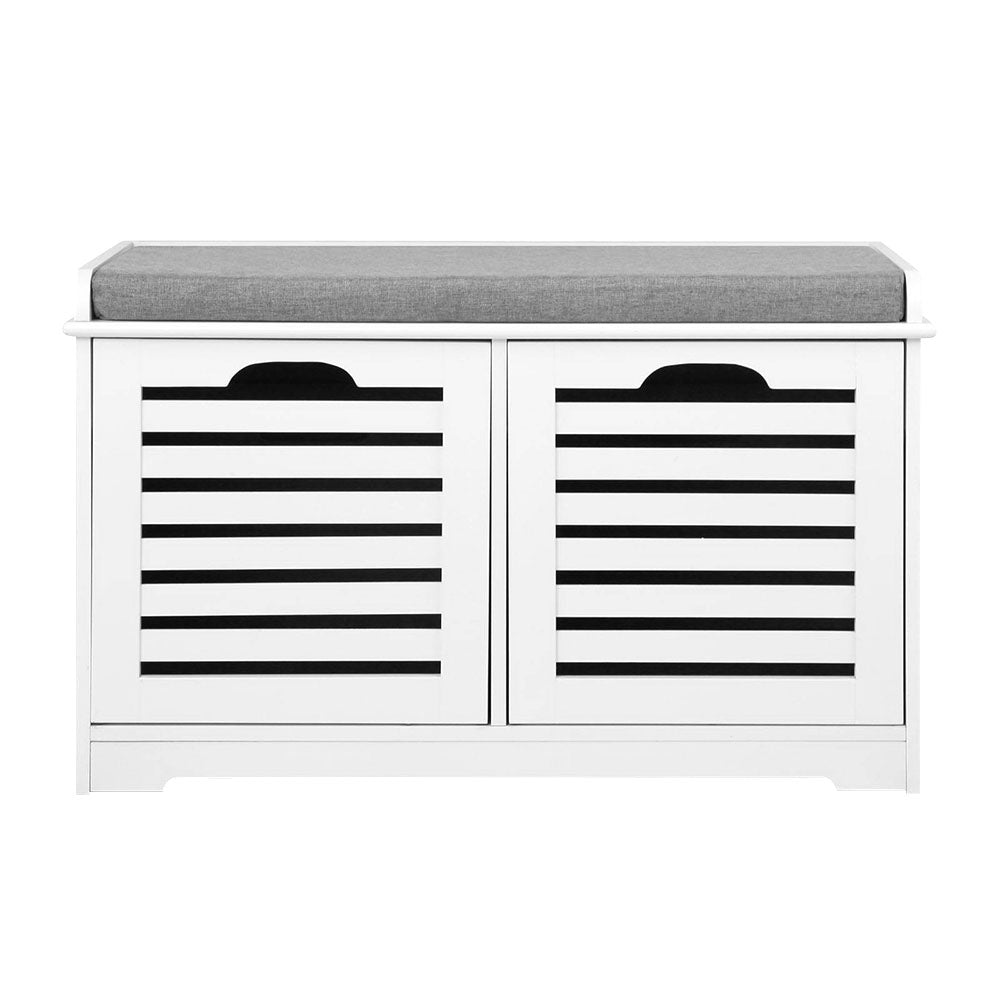 Artiss Fabric Shoe Bench with Drawers - White & Grey-2