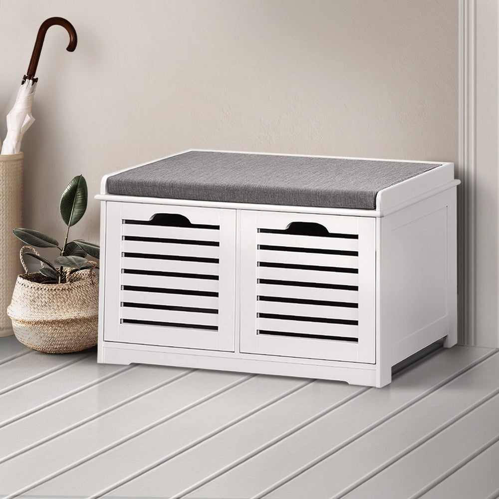 Artiss Fabric Shoe Bench with Drawers - White & Grey-7