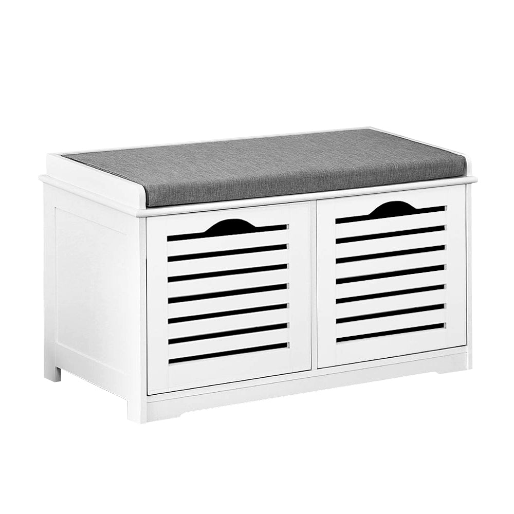 Artiss Fabric Shoe Bench with Drawers - White & Grey-0